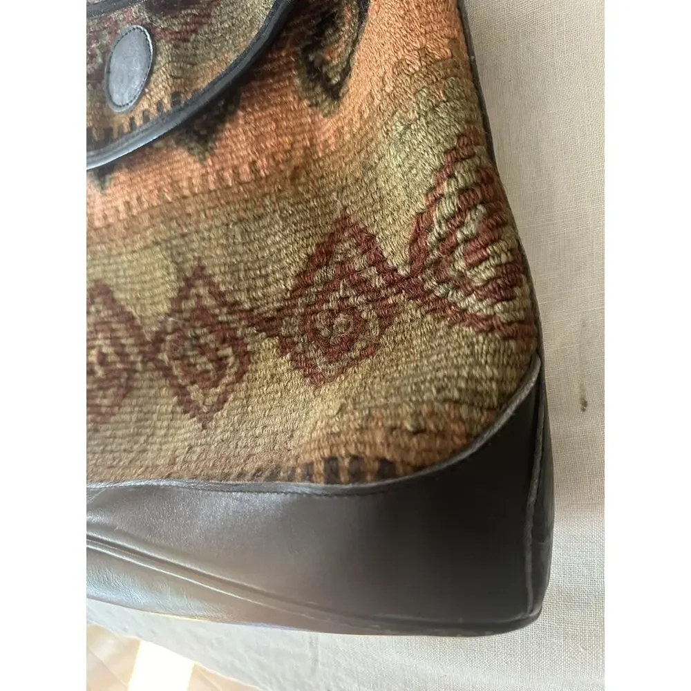 Vintage Purse Woven Jute Leather Crossbody Black Brown Rug Kilim Messenger Bag - Picture 6 of 16